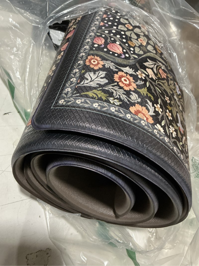 Condition photo showing Good Condition for collive kitchen mats for floor 2pcs, cushioned anti fatigue mat non slip waterproof kitchen sink rugs, washable vintage spring floral rug comfort standing mat for laundry, desk, bar, office, black black 17.3"x47"+17.3"x29"