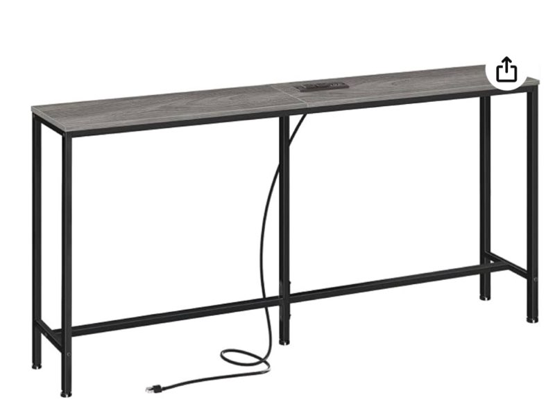 superjare console table with outlet, 63 inch sofa table with charging station, narrow hallway entryway table, behind couch table skinny for entryway, living room, plants, charcoal gray
