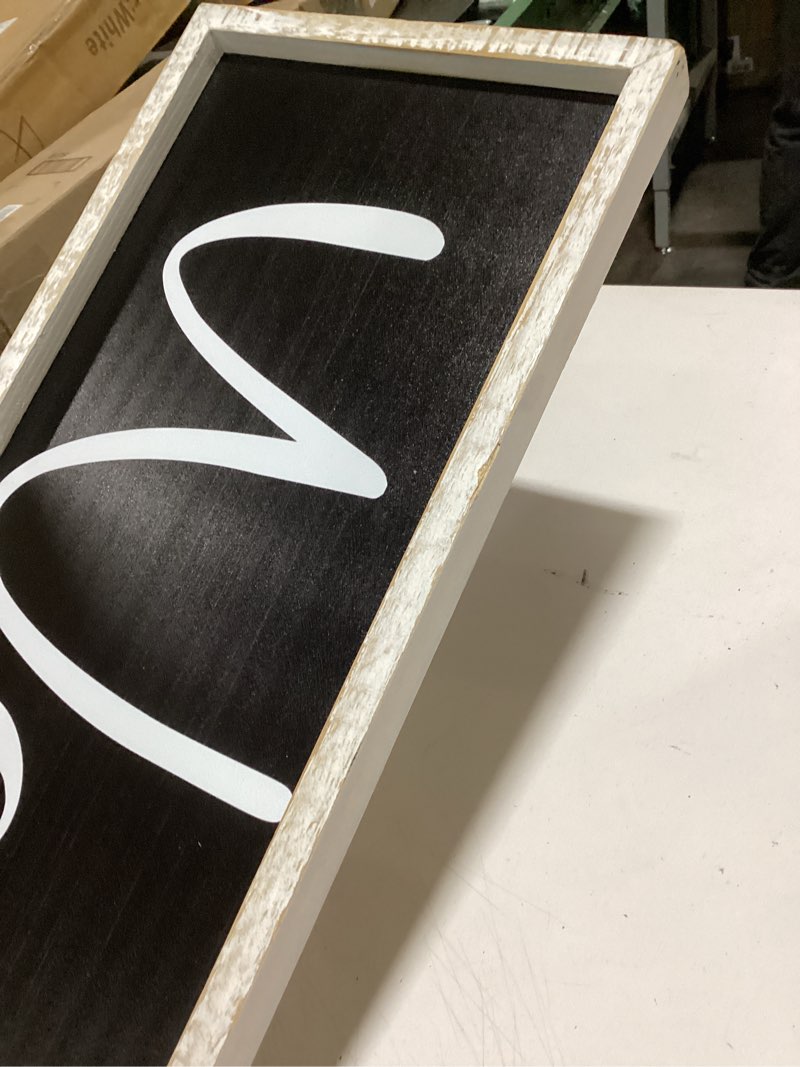 Condition photo showing As Is for Outdoor Welcome Sign for Front Porch Standing Large 2 Sided 45"X9" Wooden Frame Tall Vertical Leaner Long Home Sweet Home Front Door Sign for Rustic Outside Farmhouse Modern Decor (Wood Black) Wood Black-Wood Sign