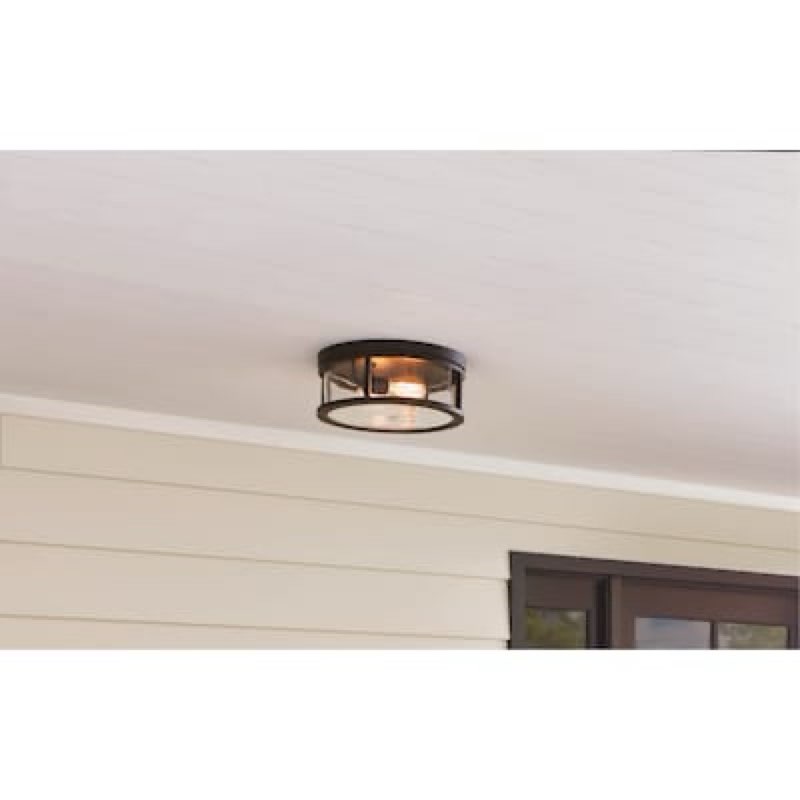  allen + roth salem 13-in black outdoor 2 -light flush mount light with clear glass