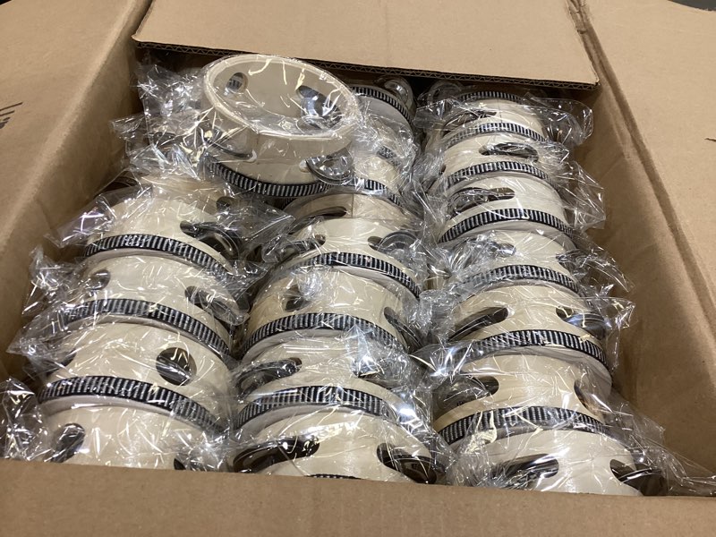 Condition photo showing Good Condition for 100 pcs 4 inch wedding tambourine bulk drum for adults hand held percussion gift wood metal jingles musical educational drum instrument for church wedding party favor