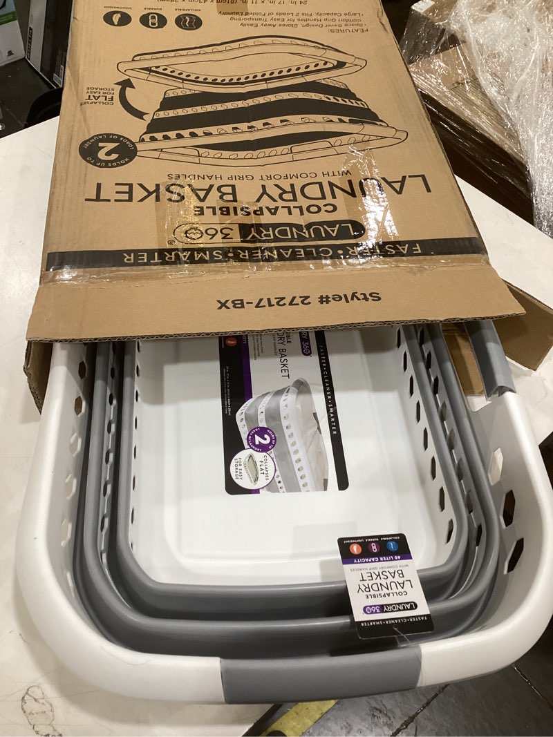 Condition photo showing Good Condition for laundry 360 collapsible laundry basket 40l | portable | space saver storage | hold 2 loads | store under the bed or closet | good for kids | dorm | bedroom | large | white/grey 1 pack white 40l