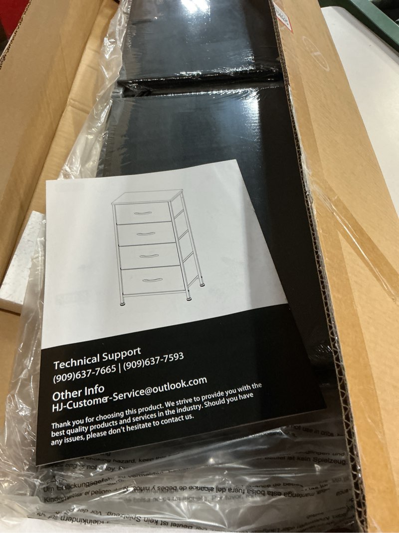 Condition photo showing New/Like New for ZUNMOS 4 Drawer Fabric Dresser for Bedroom, Tall Chest of Drawer Organizer Storage Cabinet for Closet, Entryway, Black