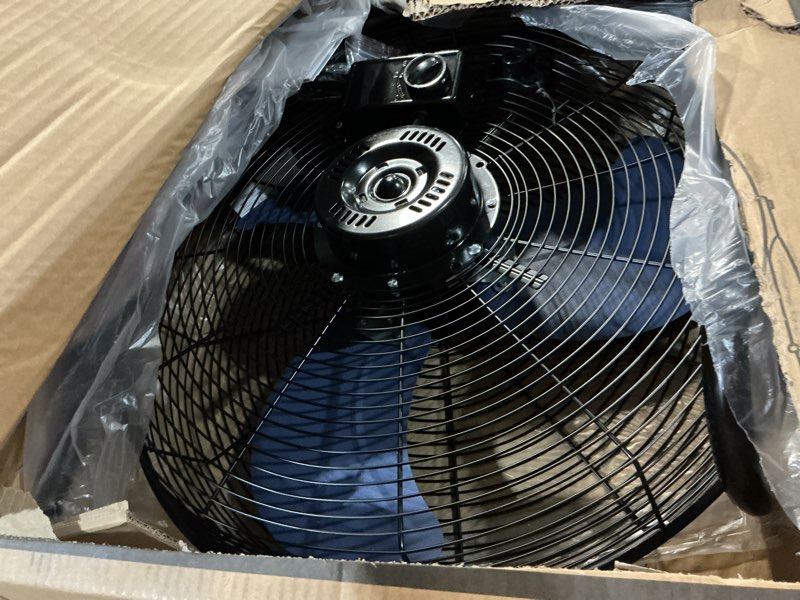 Condition photo showing Good Condition for tempware 20 inch high velocity industrial floor fan, 3-speed heavy duty metal cradle floor fans with 360° tilt for warehouse, workshop, garage, factory and basement, black & blue