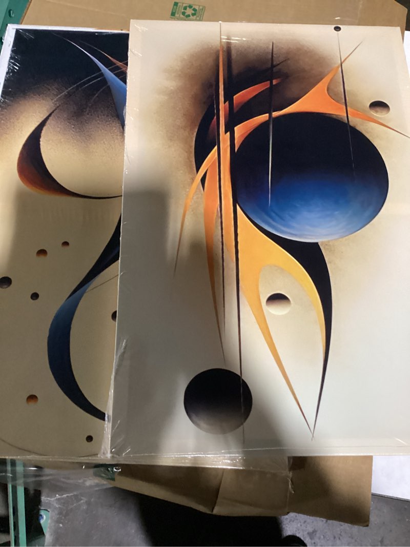 Condition photo showing Good Condition for (similar to) mplong wall art 3 pieces of framed decorative paintings abstract simple orange white blue and other color blocks wall art canvas prints wall decor gifts size 16\" x 24\" x 3 panels 16\" x 24\" x 3 pieces orange