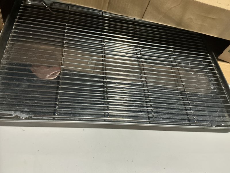 Condition photo showing Good Condition for Large Set Baking Sheet and Cooling Rack Set, Bastwe 24L x 16W x 1H inch Professional Bakeware, Healthy & Nontoxic & Rustproof & Easy Clean 24 inch with Rack
