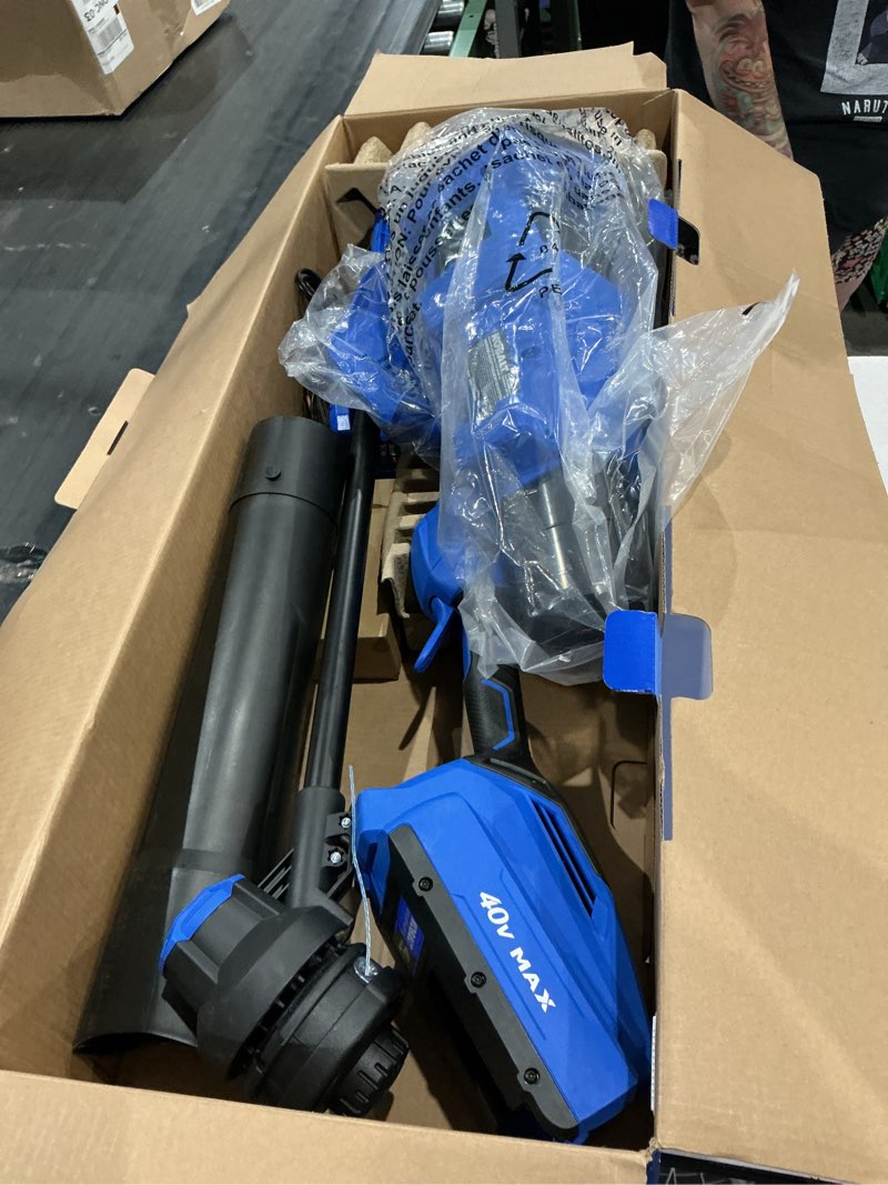 Condition photo showing As Is for kobalt gen4 40-volt cordless battery string trimmer and leaf blower combo kit 4 ah (battery & charger included)