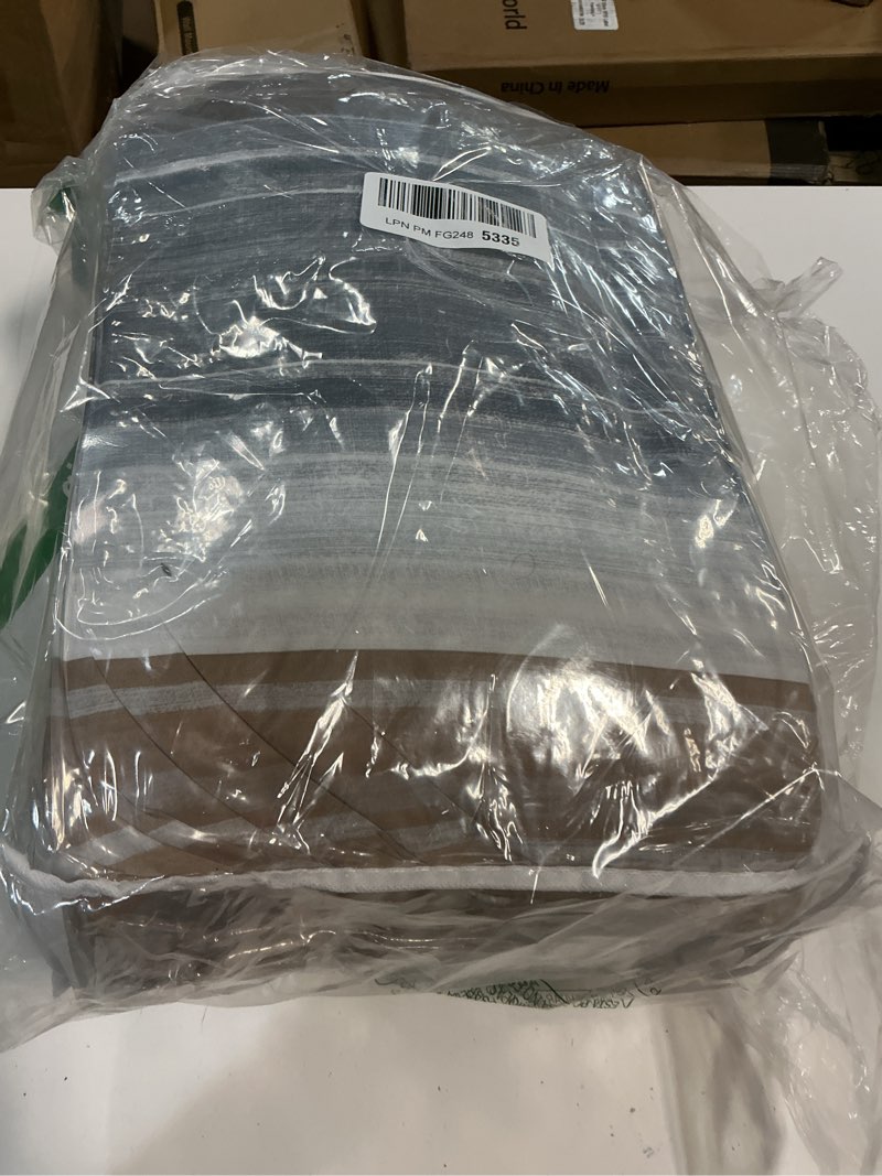 Condition photo showing Good Condition for KAKIJUMN 7 Piece Bed in a Bag Stripe Comforter Set King Size, White Grey Khaki Patchwork Striped Comforter and Sheet Set, All Season Soft Microfiber Complete Bedding Set(Khaki,King)