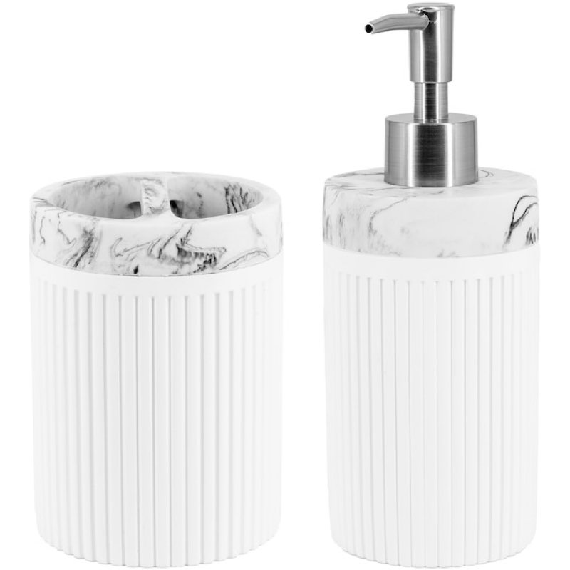 Allen + roth soap pump & toothbrush holder set White Marble