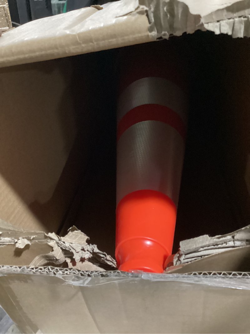 Condition photo showing Good Condition for BATTIFE 28 Inch Traffic Cones with Black Weighted Base, PVC Orange Safety Cones for Traffic Control, Construction Events, Driveways, and Parking Lots (6 Pack) 28inch Orange 6