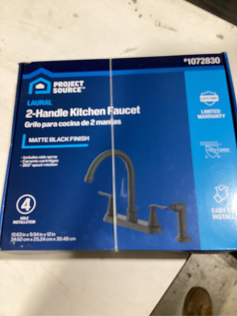 Condition photo showing New/Like New for Project Source Laural Matte Black Double Handle Deck-mount Kitchen Faucet (Includes Side Sprayer)