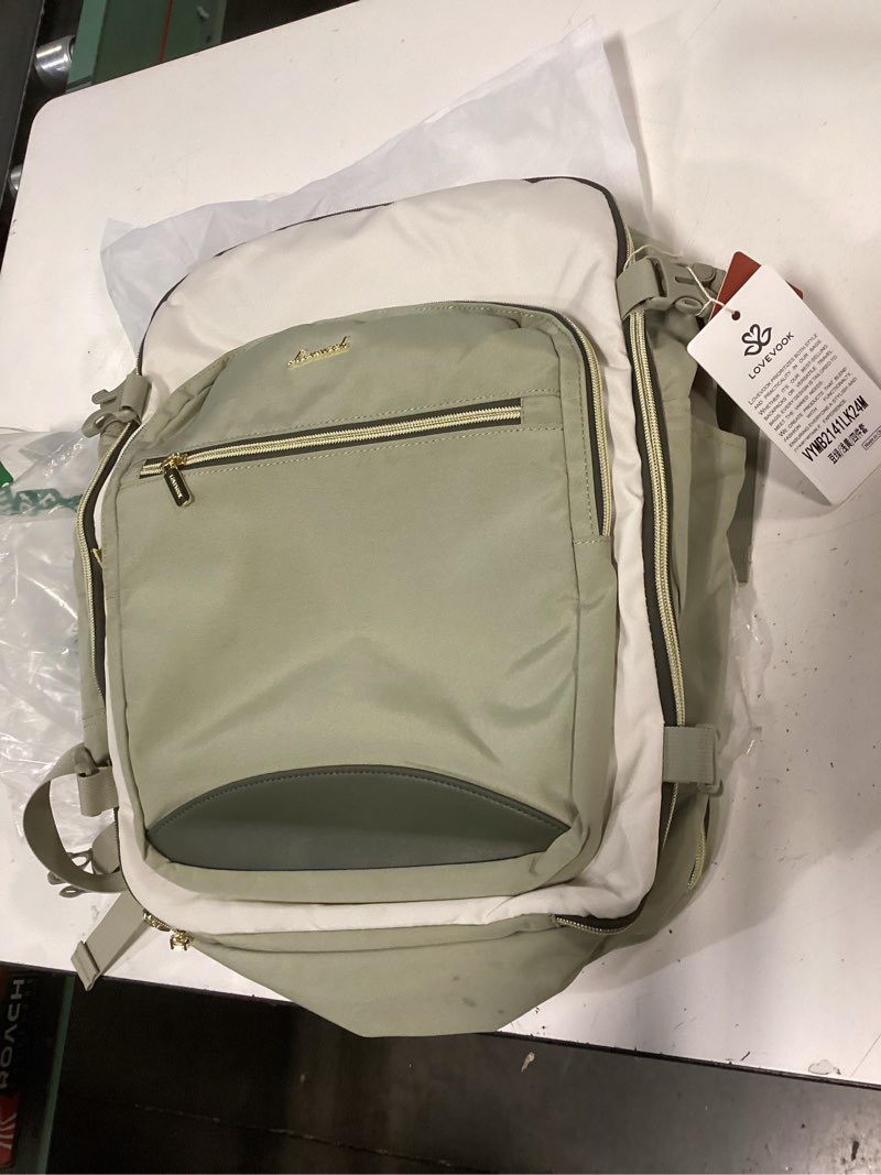 Condition photo showing As Is for lovevook laptop backpack for women with pouch pocket for large capacity cup,15.6 inch laptop computer bag travel backpack purse,waterproof work college teacher bags,white-bean green-dark olive green 15.6 inch white - bean green - dark olive green