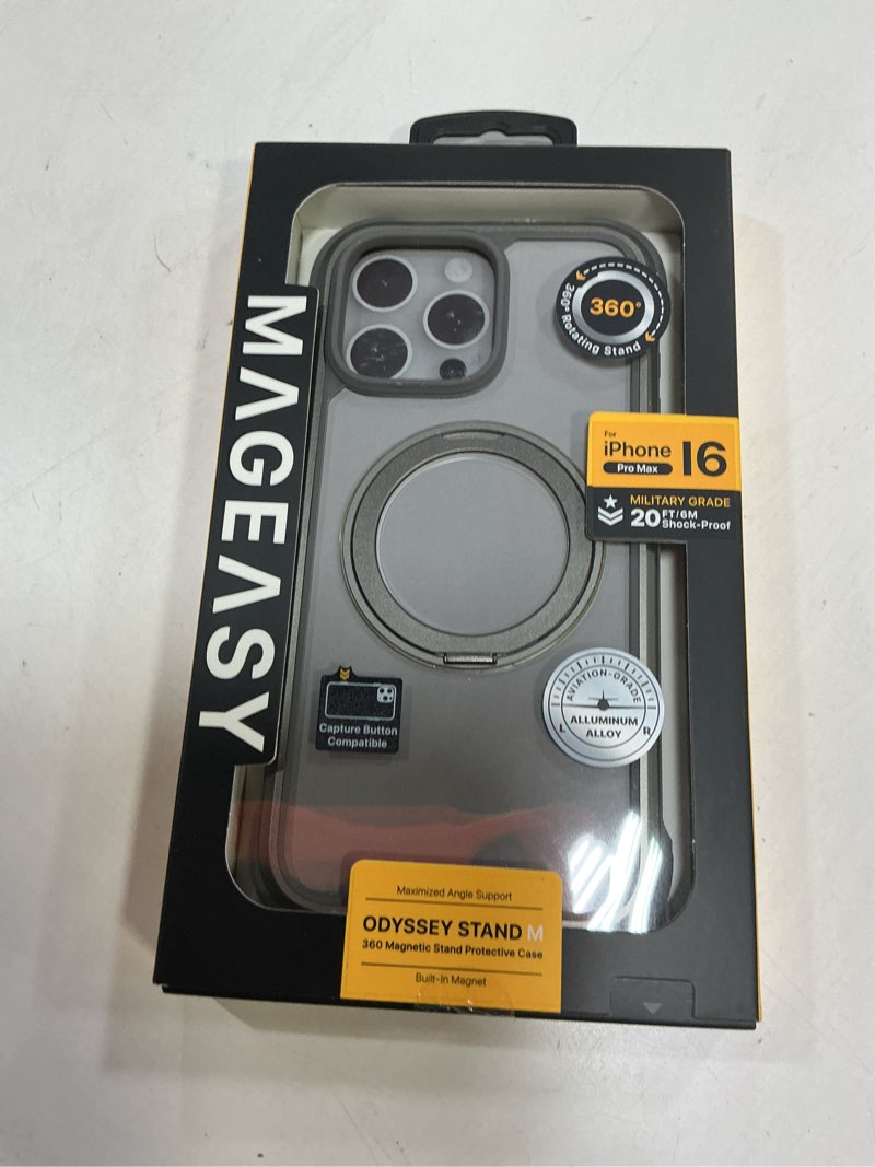 Condition photo showing New/Like New for mageasy designed for iphone 16 pro max case with 360° rotatable stand - [camera control button coverage] 20ft ultimate drop protection, compatible with magsafe, aluminum frame | odyssey stand m iphone 16 pro max (6.9") cc_titanium