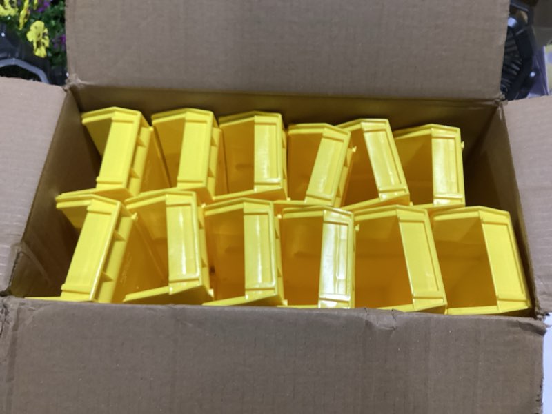 Condition photo showing New/Like New for durham pb30220-21 copolymer plastic hook on bin, 4" width x 3" height x 7" depth, yellow (pack of 24)