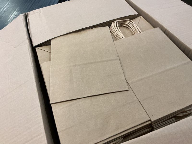 Condition photo showing Good Condition for joybe 300 pack 5.95x3.25x8 inch small brown paper bags with handles bulk, kraft paper gift bags for birthday party favors grocery retail shopping business goody craft sacks (plain natural, 300pcs)