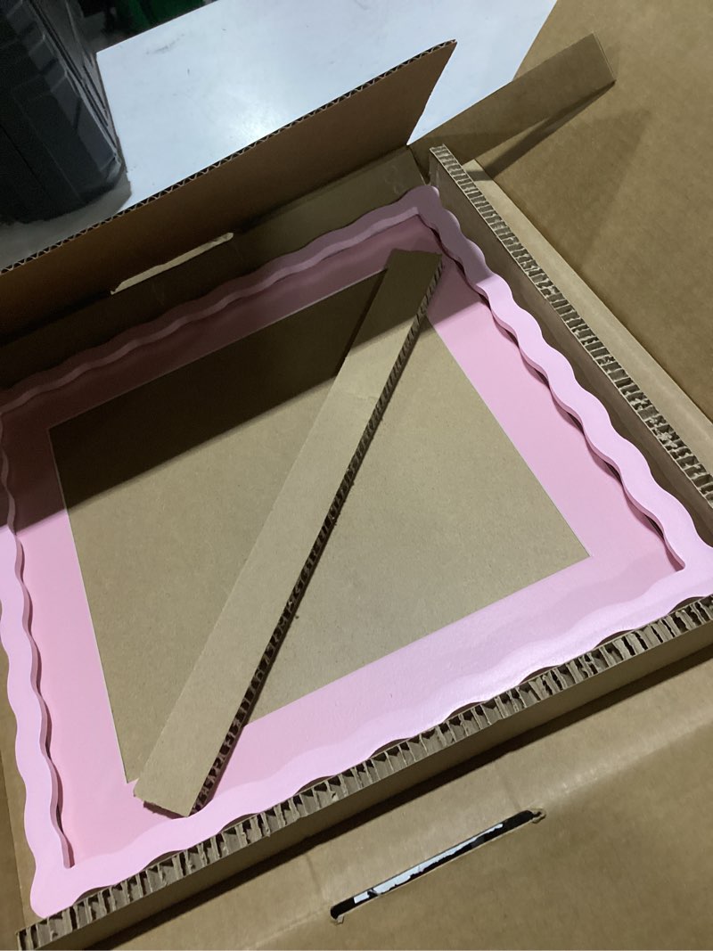 Condition photo showing Good Condition for 12x12 picture frame with mat for 10x10, wavy edge wooden real glass photo frame for wall hanging, pink, 1 pack pink 12x12 in