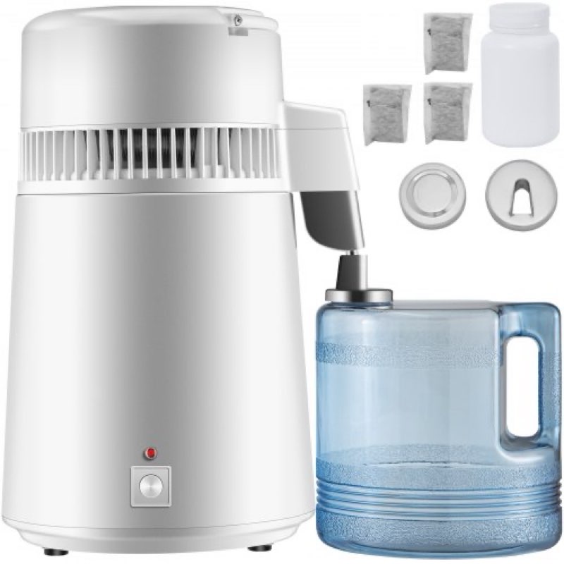 vevor pure water distiller 750w, purifier filter fully upgraded with handle 1.1 gal /4l, bpa free container, perfect for home use, white