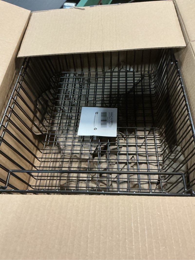 Condition photo showing Good Condition for Set of 2 Stackable XXL Wire Baskets For Pantry Storage and Organization -16x12in Large Metal Food Baskets -Vegetable,Fruit,Potato,Onio, Pantry Storage Bins With Handles (Black, XXL) Black XXL