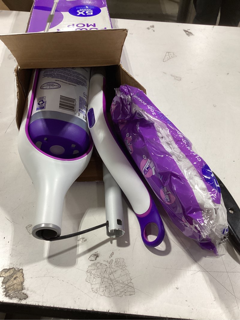 Condition photo showing Good Condition for Swiffer PowerMop Multi-Surface Mop Kit for Floor Cleaning, Includes PowerMop, 2 Mopping Pad Refills, 1 Cleaning Solution with Fresh Scent and 2 Batteries Purple and White