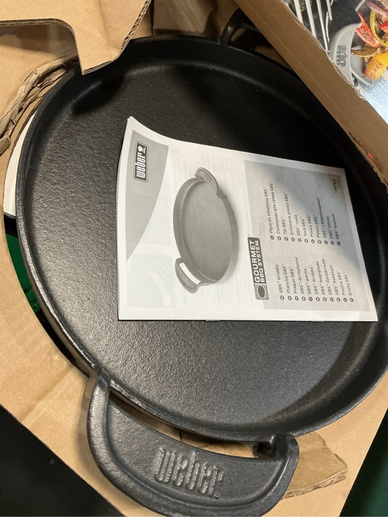 Condition photo showing As Is for weber gourmet bbq griddle – non?stick porcelain?enameled cast?iron griddle for charcoal, gas & pellet grills, perfect for breakfast & high?heat grilling - grill accessories schwarz