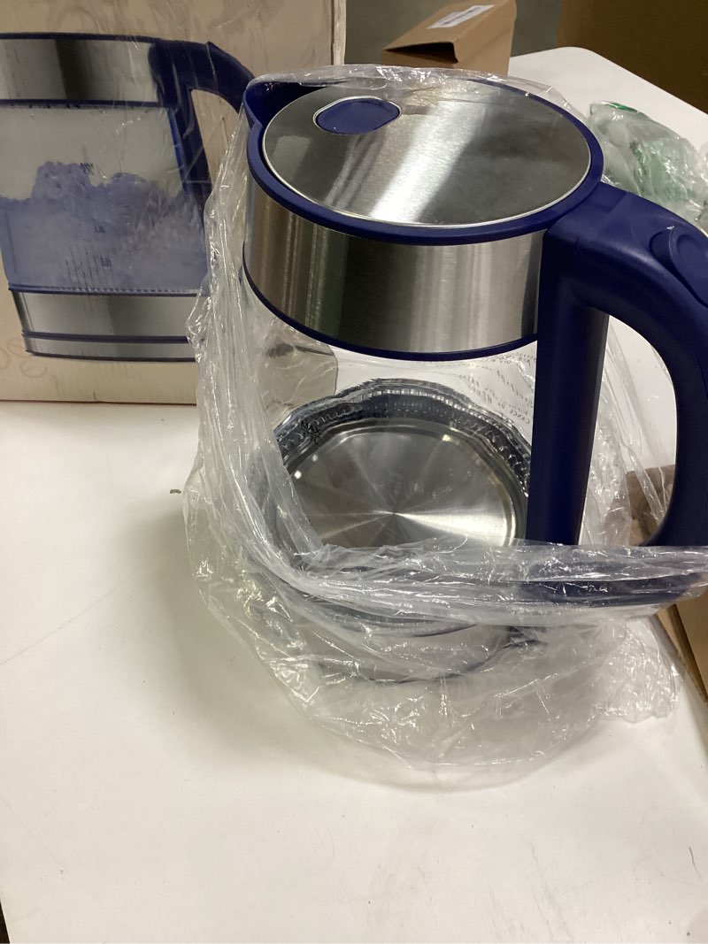 Condition photo showing Good Condition for Speed-Boil Water Electric Kettle, 1.7L 1500W, Coffee & Tea Kettle Borosilicate Glass, Wide Opening, Auto Shut-Off, Cool Touch Handle, LED Light. 360° Rotation, Boil Dry Protection Blue