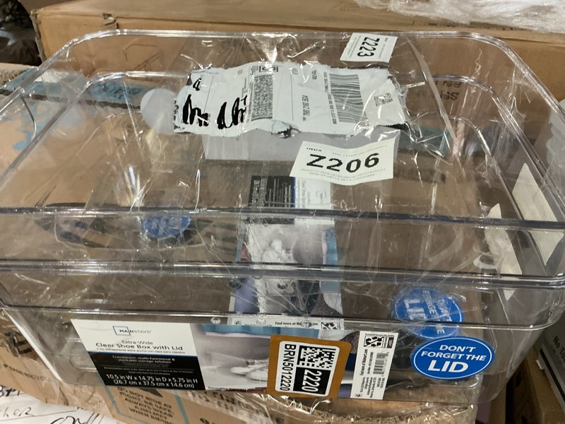 Condition photo showing Good Condition for mainstays clear glossy plastic extra wide closet storage shoe organizer shoe box with lid for shoe storage