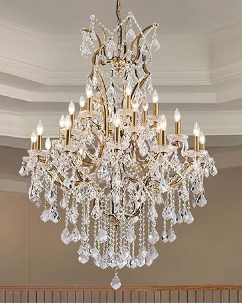 HUANXISHA Crystal Chandeliers 15 Lights Modern Chandeliers for Dining Room Maria Theresa Brass Penda