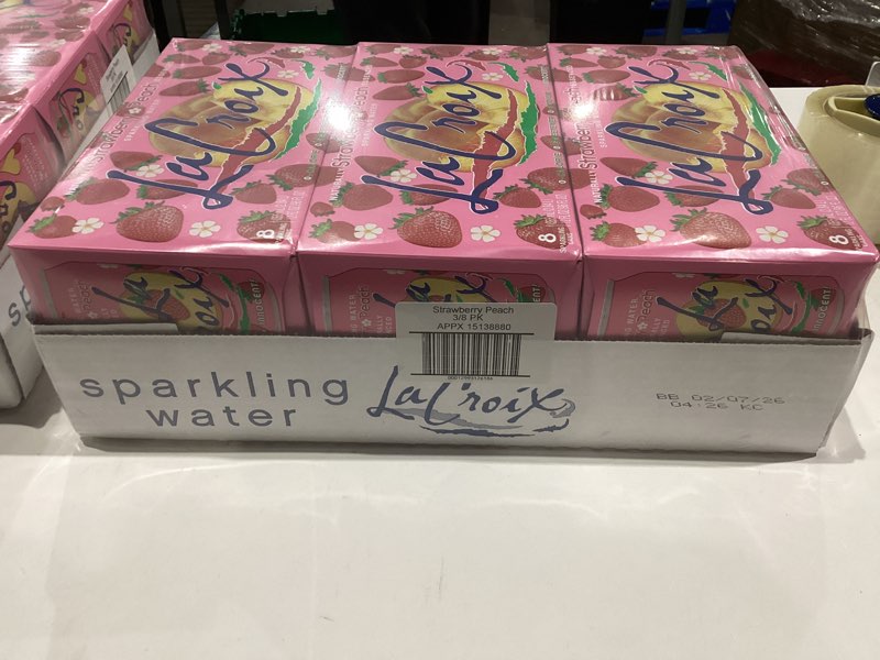 Condition photo showing New/Like New for La Croix Sparkling Water, Strawberry Peach, 12 Fl Oz (3 pack of 8)
