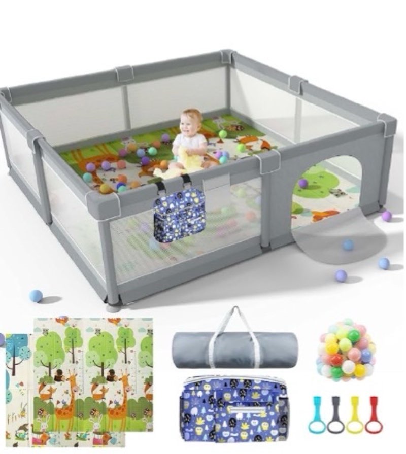 ((incomplete))baby playpen 79\" x 71\", lutikiang play yard for babies and toddlers with mat, safety extra large baby fence area, indoor & outdoor kids activity play center with anti-slip suckers and zipper gate.