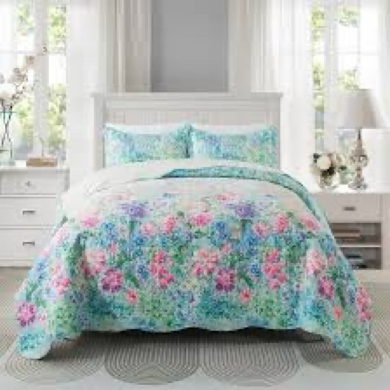 Travan Floral Quilt King Quilt Bedding Set, Ultra Soft & Fade Resistant King Size Quilt Set with 1 Q