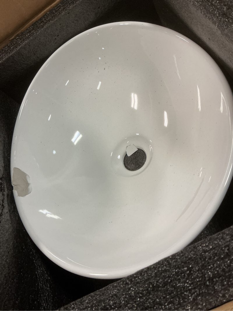 Condition photo showing As Is for Oval Vessel Sink 16" x 13" Countertop Bathroom Sinks Modern Egg Shape Above Counter White Ceramic Small Sink Vessel Sinks for Bathrooms 16.2"x13.0" Oval White
