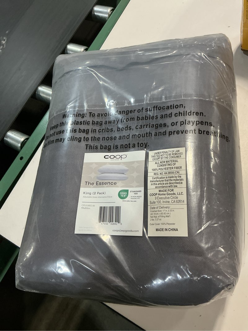 Condition photo showing New/Like New for coop home goods essence down alternative pillow set of 2, king size, best pillows for sleeping, adjustable alternative to down pillows, luxury hotel pillow for back, stomach or side sleepers essence king classic