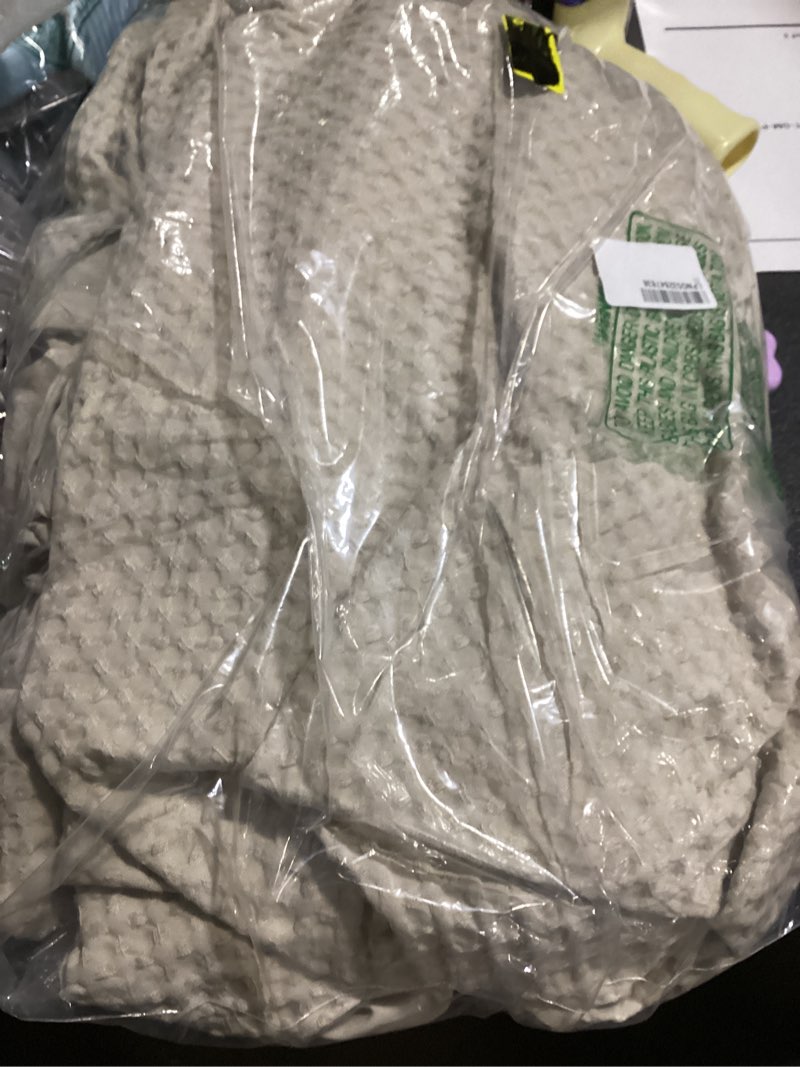 Condition photo showing Good Condition for similar to stock product.. phf lightweight waffle weave blanket queen size, breathable & ultra soft, 90\"x 90\" soft & cozy thin blanket for all season & hot sleepers, bed, home decor - light tan queen(90\"x90\") light tan