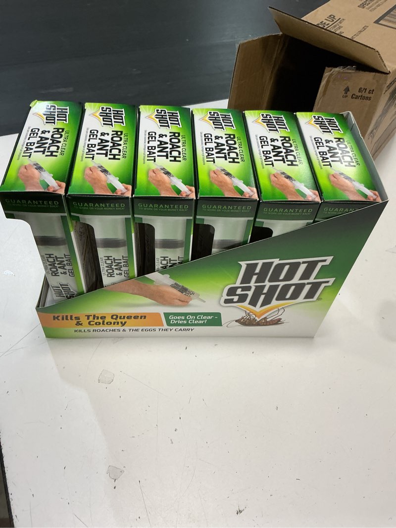 Condition photo showing New/Like New for hot shot ultra clear roach & ant gel bait, 2.5 ounces, water-based gel bait dries clear to kill roaches and ants indoors, works in minutes to kill queen and entire ant colony, roaches and eggs, 6 pack 1 count (pack of 6)