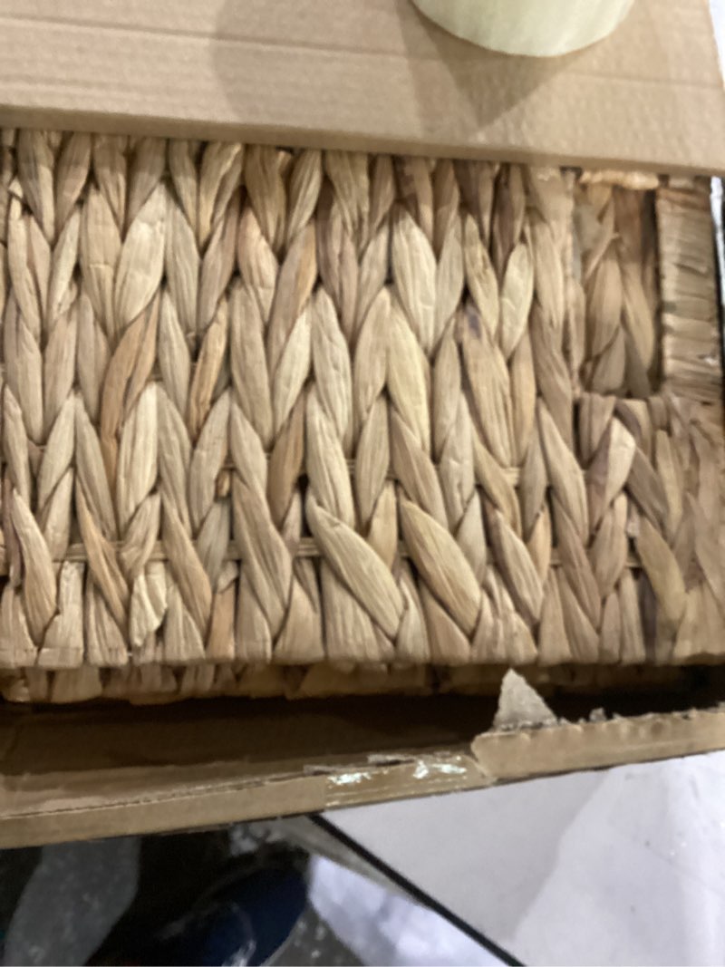 Condition photo showing Good Condition for set of 2 storage baskets wicker cube baskets foldable handwoven water hyacinth laundry organizer,10.5 * 10.5 inches woven baskets, wicker storage basket, water hyacinth storage baskets (2)