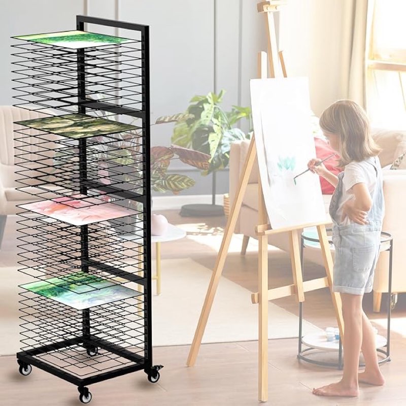 MOOFI Art Drying Rack with 36 Removable Shelves, Painting Drying Rack With 4 Wheels, Canvas Art Storage Rack, Suitable for Classrooms, Art Studio, Art Clubs,13 3/4" D x 17 1/2" W x 55 1/2" H,Black