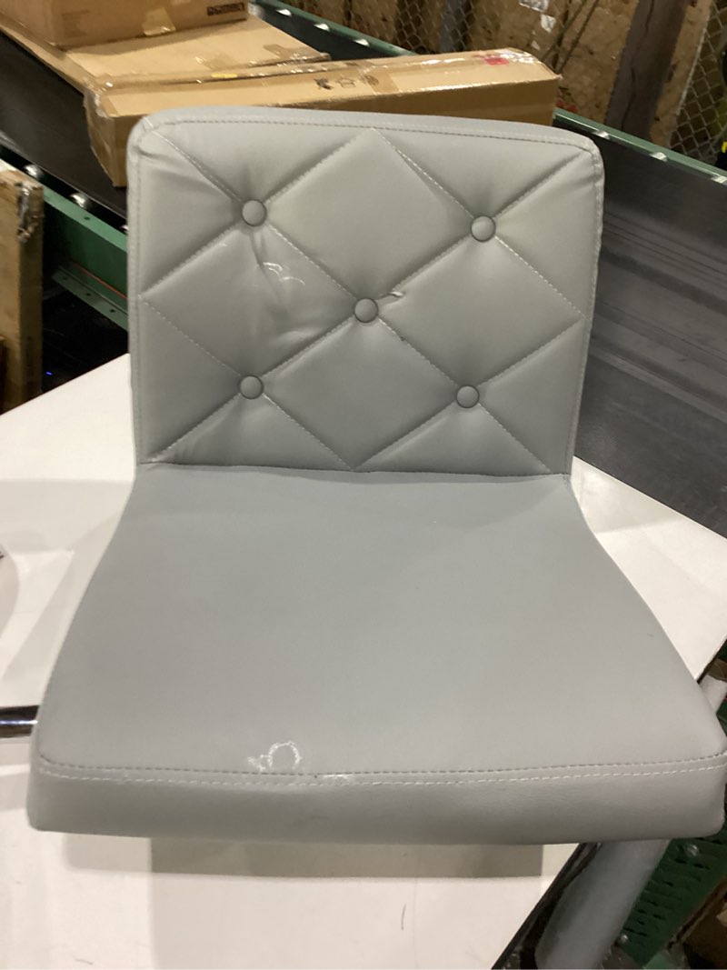 Condition photo showing As Is for **missing one castor, tear in leather**  vecelo pu leather mid-back armless desk chair adjustable height 360° rolling swivel for home office work, grey