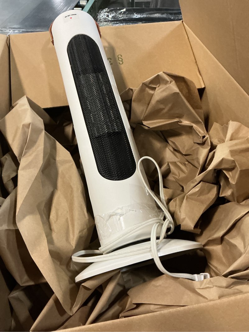 Condition photo showing Good Condition for Electric Space Heaters For Indoor Use, 25" Tower Heater And Fan Combo, 1500W, 2 Heating & Fan Modes, 6 Safety Protections, Quite 70° Oscillating Heater For Office Garage Large Room, White