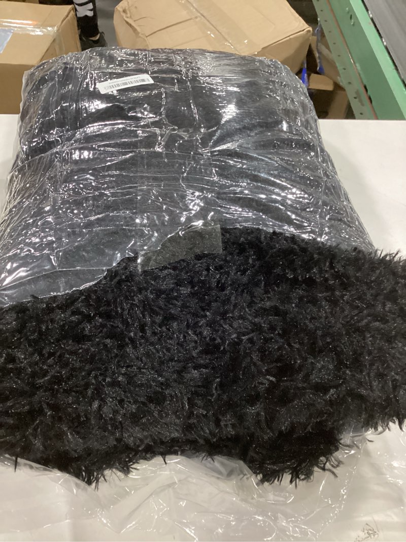 Soft Fluffy Rugs for Living Room 5x7 ft - Black Faux Fur Area Rug - Indoor Thick Plush Non-Slip Shag