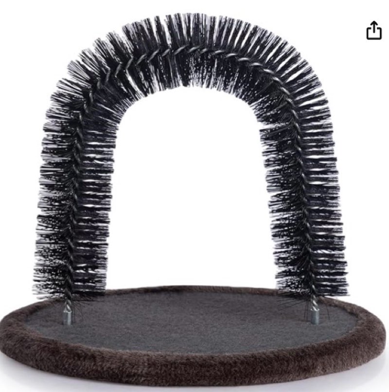 hollypet self grooming massager and scratcher toy - cat arch brush for back grooming, hair cleaner pads, dark brown