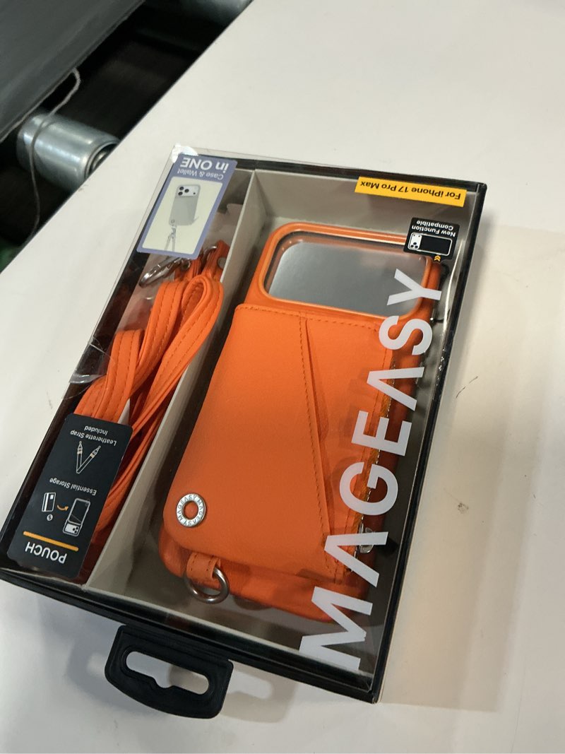 Condition photo showing New/Like New for mageasy pouch iphone 17 pro max crossbody wallet phone case with strap adjustable, leather coin pocket purse + card holder crossbody lanyard, 16ft shockproof protection (coral) 6.9" iphone 17 pro max coral