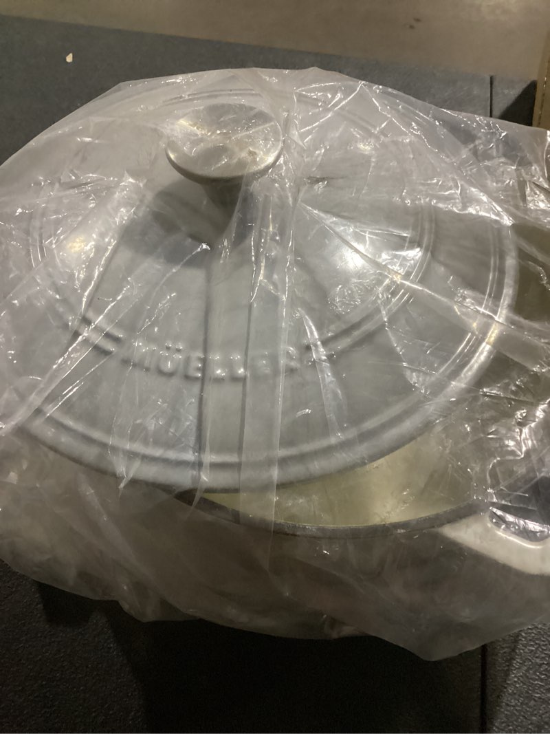 Condition photo showing As Is for mueller 6 quart enameled cast iron dutch oven, heavy-duty casserole and braiser pan with lid and knob, safe for all cooktops