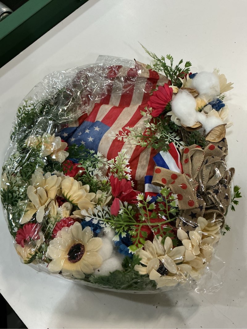 Condition photo showing Good Condition for cinnvoice 4th of july patriotic wreath themed artificial wreath for front door floral porch decoration farmhouse door sign wall art plaque for all season festival home birthday wedding party decor