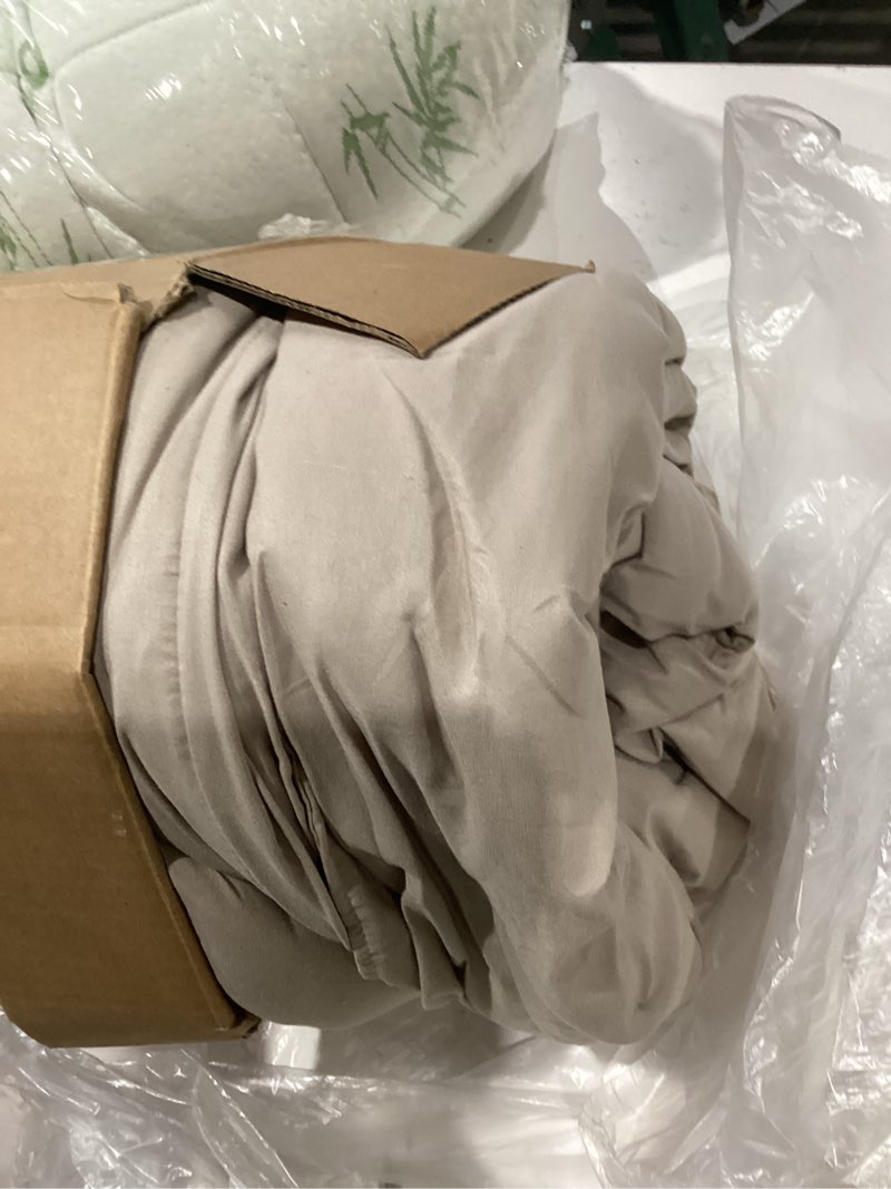 Condition photo showing As Is for litanika comforters oatmeal oversized king size, 3 pieces lightweight solid bedding comforter set, all season fluffy bed set (120x98in comforter & 2 pillowcases) dark oatmeal oversized king