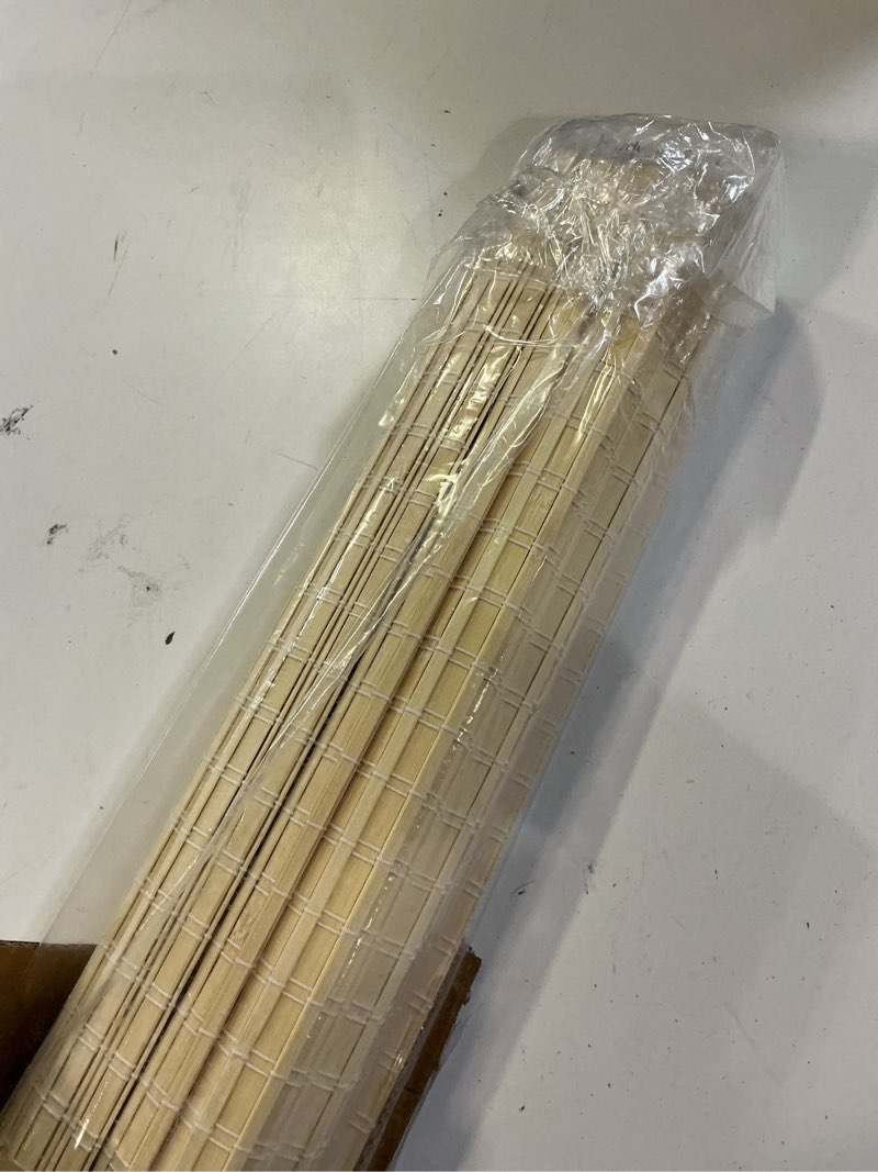 Condition photo showing New/Like New for seeye cordless bamboo roman shades, blackout natural bamboo blinds for indoor windows, roll up blind privacy shade for home, office, door, uv resistant & easy to install, 36" w x 64" h, natural privacy - natural 36"w x 64"h