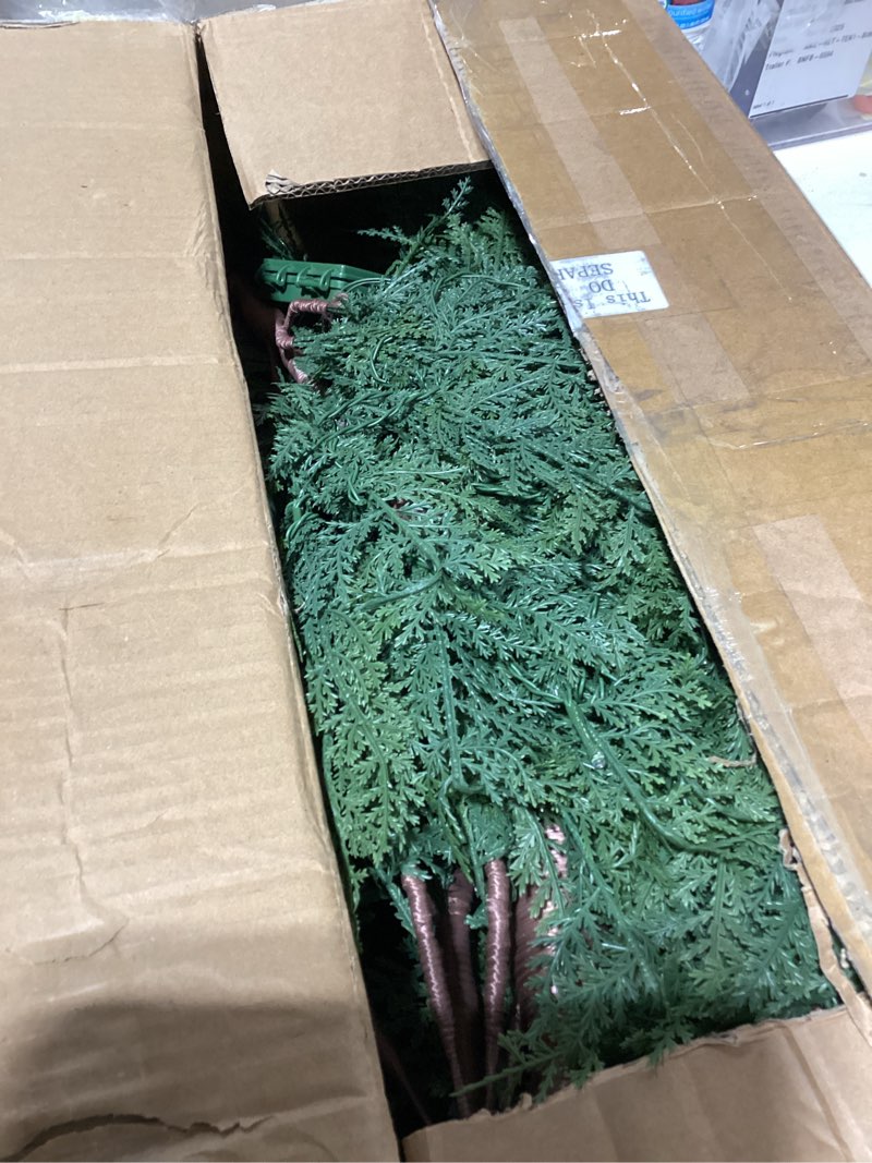 Condition photo showing As Is for Set of 3 Pre-lit Twinkle Christmas Cypress Tree Realistic Artificial Trees with Woven Basket Base Xmas Holiday Decor for Indoor Party Living Room Home Office (Cypress Tree)