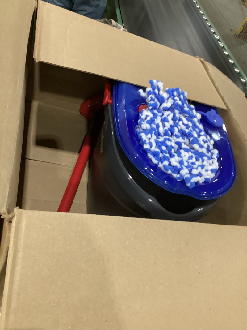 Condition photo showing As Is for O-Cedar EasyWring RinseClean Microfiber Spin Mop & Bucket Floor Cleaning System with 3 Extra Refills, Plastic, Grey Rinseclean Spin Mop & Bucket + 3 Extra Refills Cleaning System