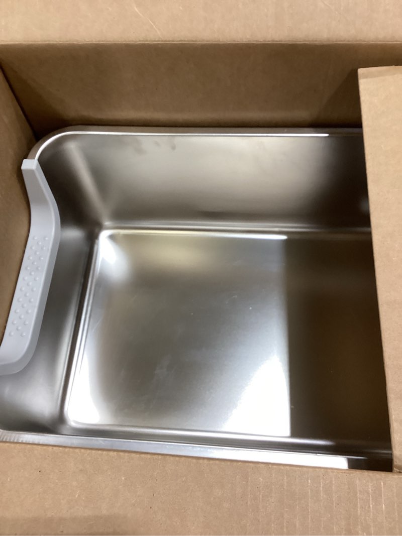 Condition photo showing Good Condition for Stainless Steel Litter Box with High Sides,23.6" L X 15.7" W X 7.8" H,Extra Large Jumbo Cat Litter Box,XL Kitty Metal Liter Box for Indoor Big Cat,Non-sticky,Anti-Leakage(Entry on Short Side)