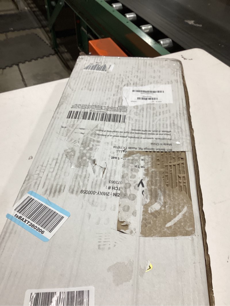 Condition photo showing New/Like New for 2WAYZ 5-Piece Fireplace Tools Set - Modern Glossy Finish Black Fireplace Accessories - Includes Tongs, Fire Poker, Shovel, and Brush - Powder-Coated Cast Iron Fire Pit Tools for Chimney - 25x9x2-Inch