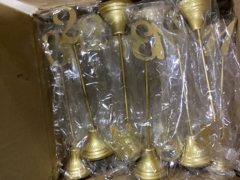 Condition photo showing Good Condition for maitys 15 pcs metal table numbers 1-15 with weighted base 8 inch table number stands for wedding reception, party, anniversary, birthday banquet(gold)